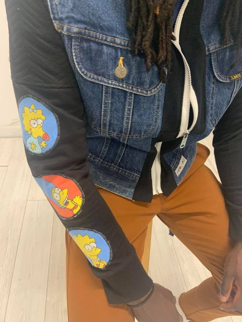 Revamped "The simspons" denim hoodie jacket. Alterations available