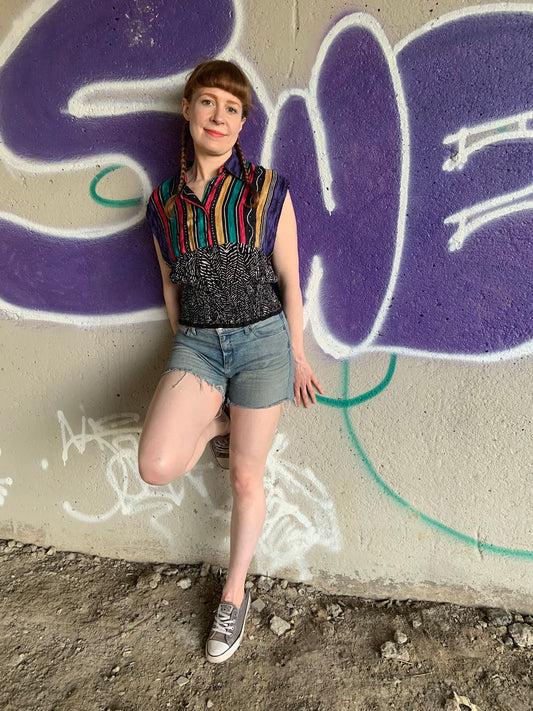 Revamped Clothing Toronto - Repurposed Upcycled Alterations Repairs Parkdale tank top blouse stripes silk
