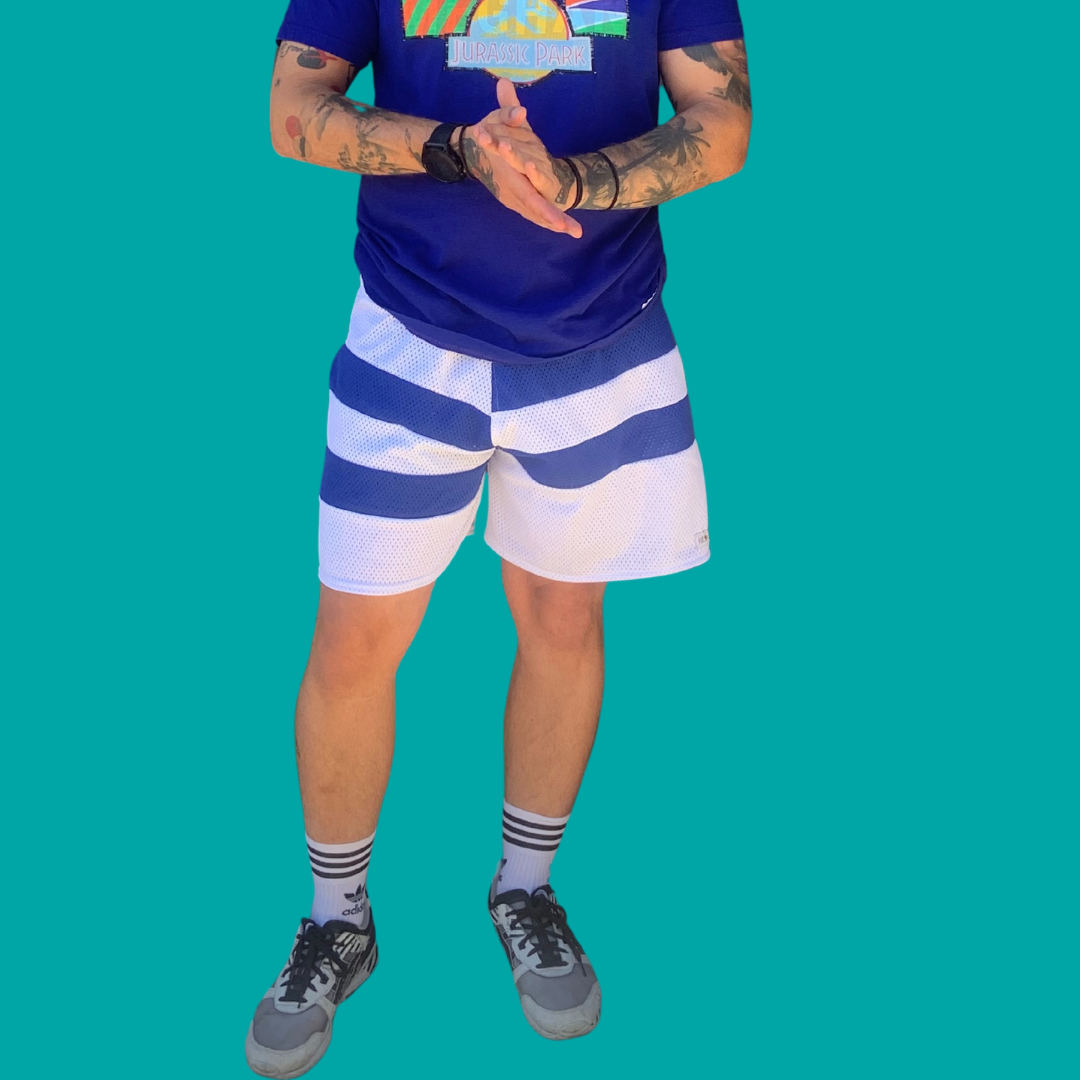 JERSEY SHORTS, BLUE AND WHITE
