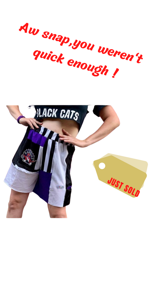 VINTAGE "TORONTO RAPTORS" LOGO PATCHWORK JERSEY SHORTS