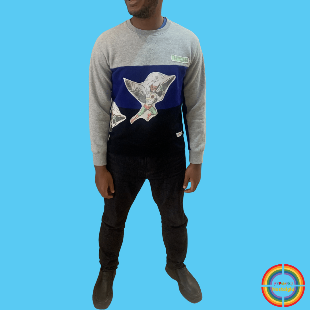 HAWKMAN GREY,BLUE,BLACK COLOUR BLOCKED PULL OVER