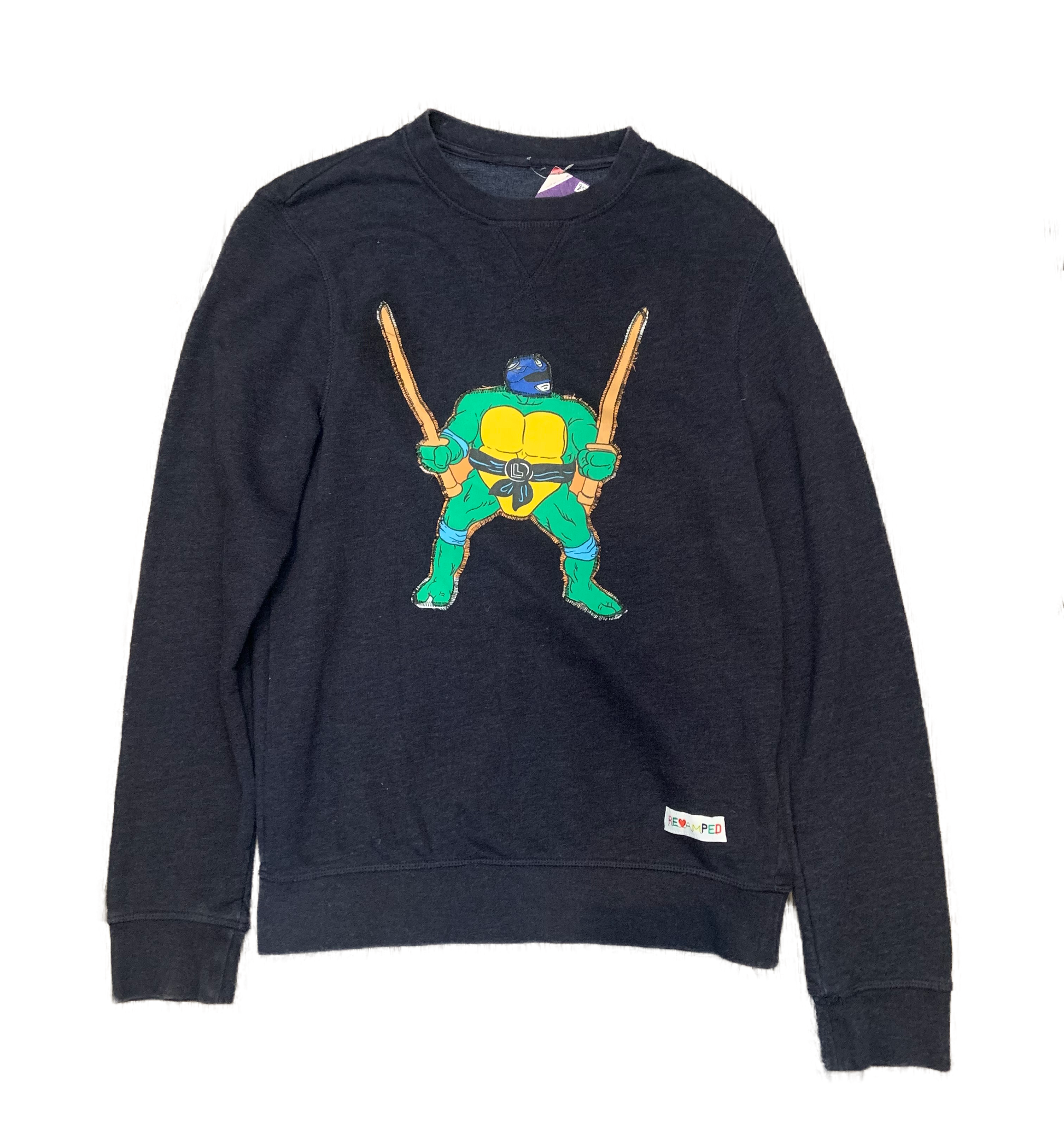 "TEENAGE MUTANT NINJA TURTLES" & "POWER RANGERS" REVAMPED MASHUP SWEATER. Alterations available.
