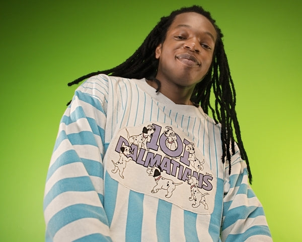 "101 DALMATIONS" BLUE AND WHITE STRIPED PULLOVER