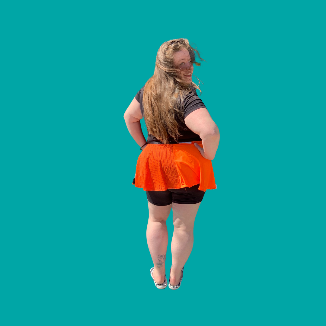 BLACK AND ORANGE FLARED JERSEY MINI SKATER SKIRT