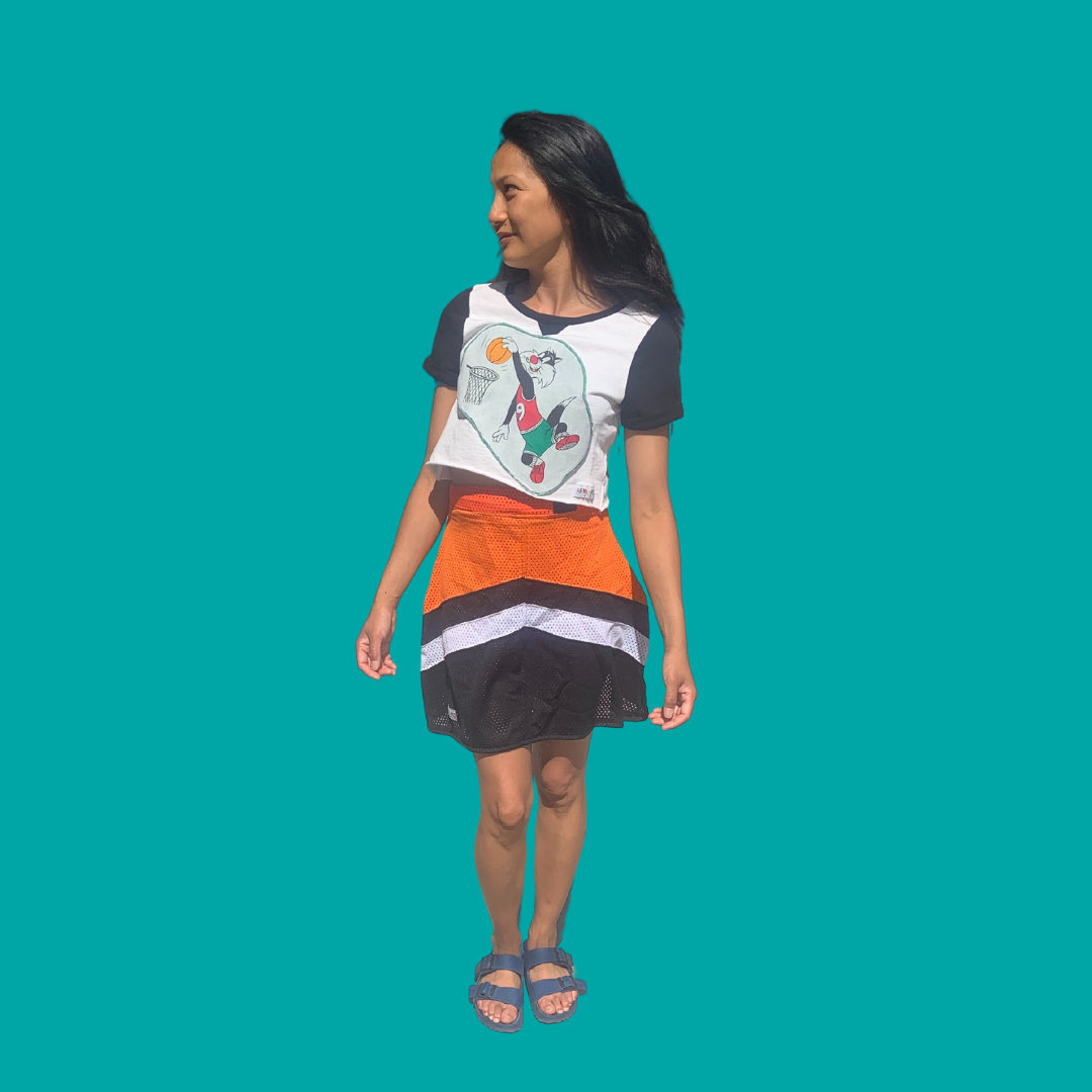 JERSEY PENCIL SKIRT - ORANGE & BLACK