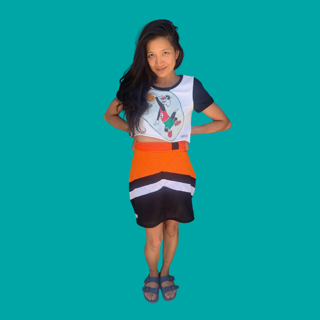 JERSEY PENCIL SKIRT - ORANGE & BLACK