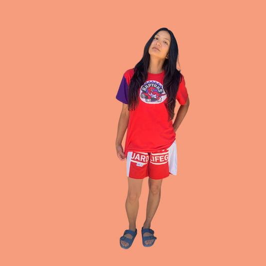 "TORONTO RAPTORS" PURPLE SLEEVED RED TEE