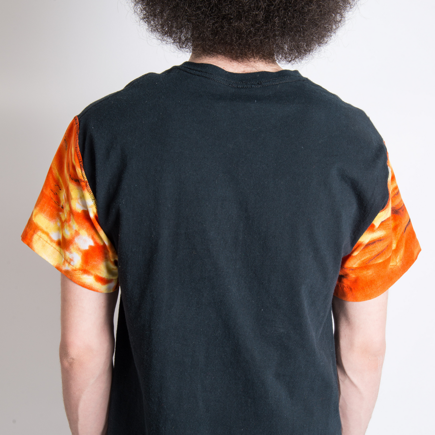 Black "THRASHER" T-SHIRT REVAMPED WITH VINTAGE SLEEVES. Alterations available.
