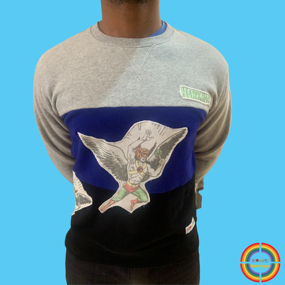 HAWKMAN GREY,BLUE,BLACK COLOUR BLOCKED PULL OVER