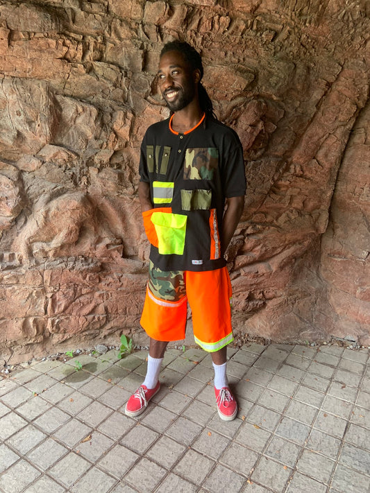 Revamped Clothing Toronto - Repurposed Upcycled Alterations Repairs Parkdale orange camo reflective shorts