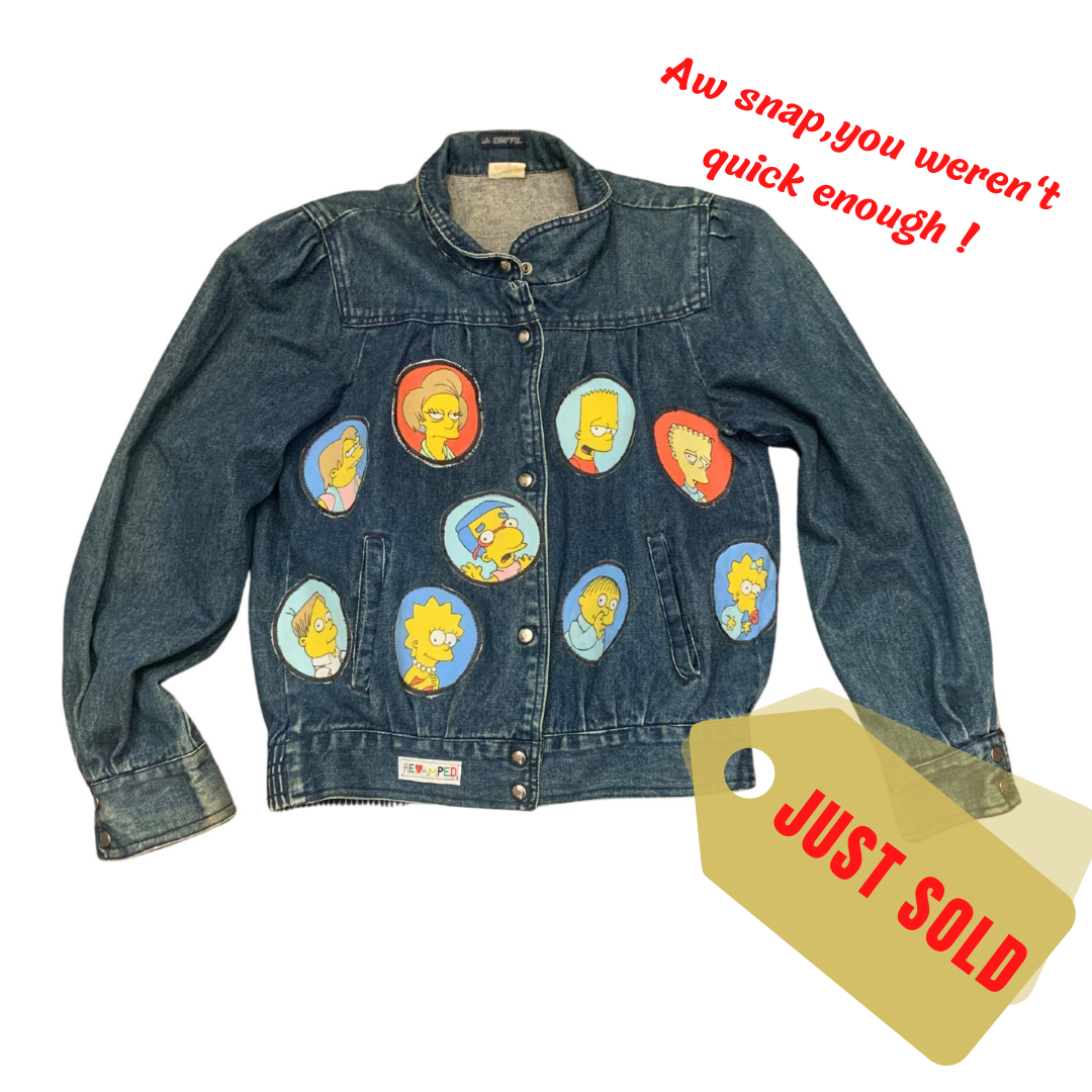 "THE SIMPSONS" REVAMPED JEAN JACKET. Alterations available